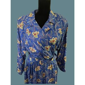 Charter Club 80s.90s Blue Floral Secretary Belted Dress Excellent Condition VTG